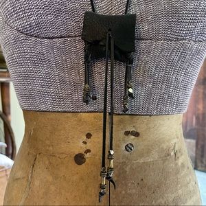 HANDMADE Black Leather Deerskin Small Medicine Bag Pouch Necklace